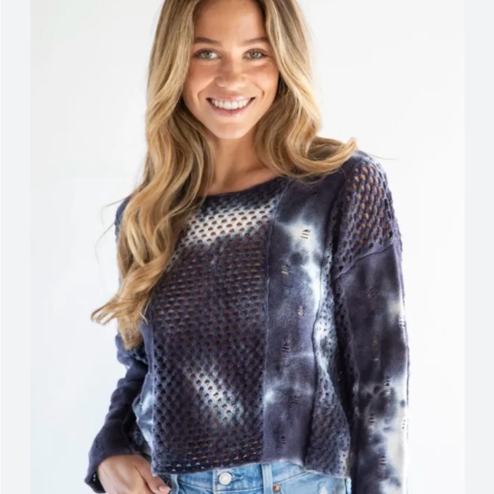 NATURAL LIFE Palmer Cropped Open Stitch Ombre Sweater 100% Cotton Large